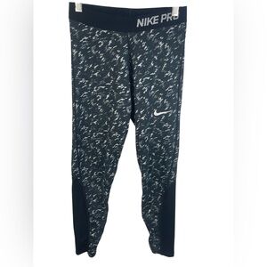 Nike Pro Black Patterned Stretchy Waistband Dri-Fit Leggings Size XL Kids GUC